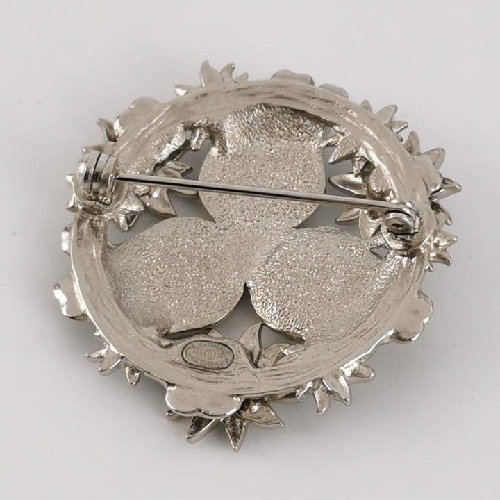 Chanel Pearl CC Camellia Badge Brooch Silver Red Black