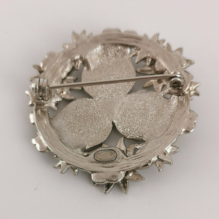Chanel Pearl CC Camellia Badge Brooch Silver Red Black
