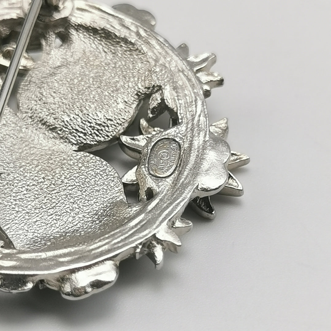 Chanel Pearl CC Camellia Badge Brooch Silver Red Black