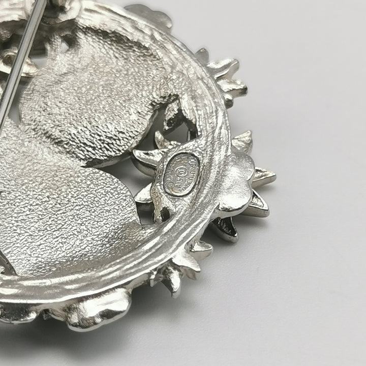 Chanel Pearl CC Camellia Badge Brooch Silver Red Black