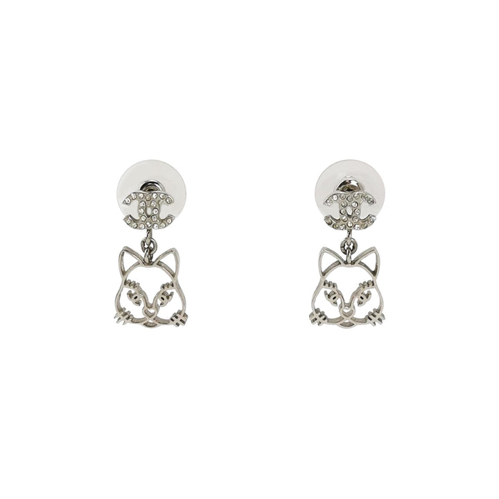 Chanel Strass Choupette Cat Emoji CC Drop Earrings