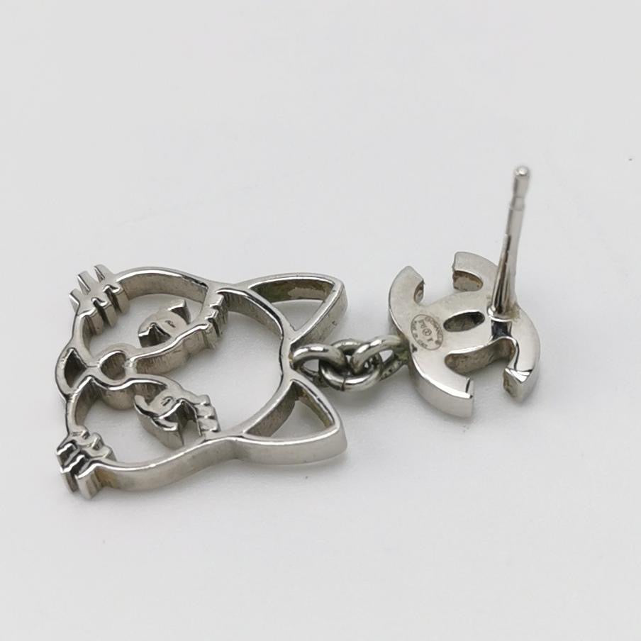 Chanel Strass Choupette Cat Emoji CC Drop Earrings