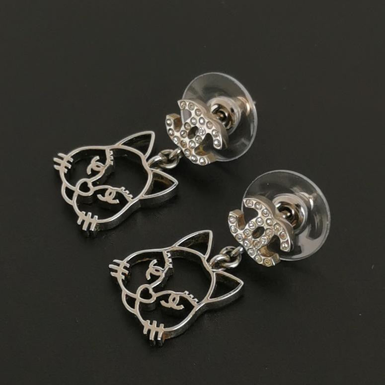 Chanel Strass Choupette Cat Emoji CC Drop Earrings