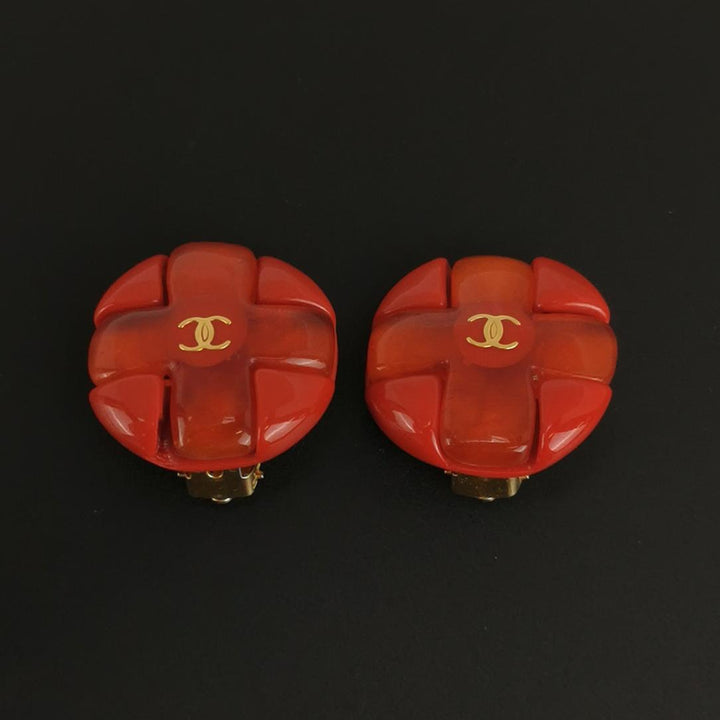 Chanel Vintage Red CC Logo Studs