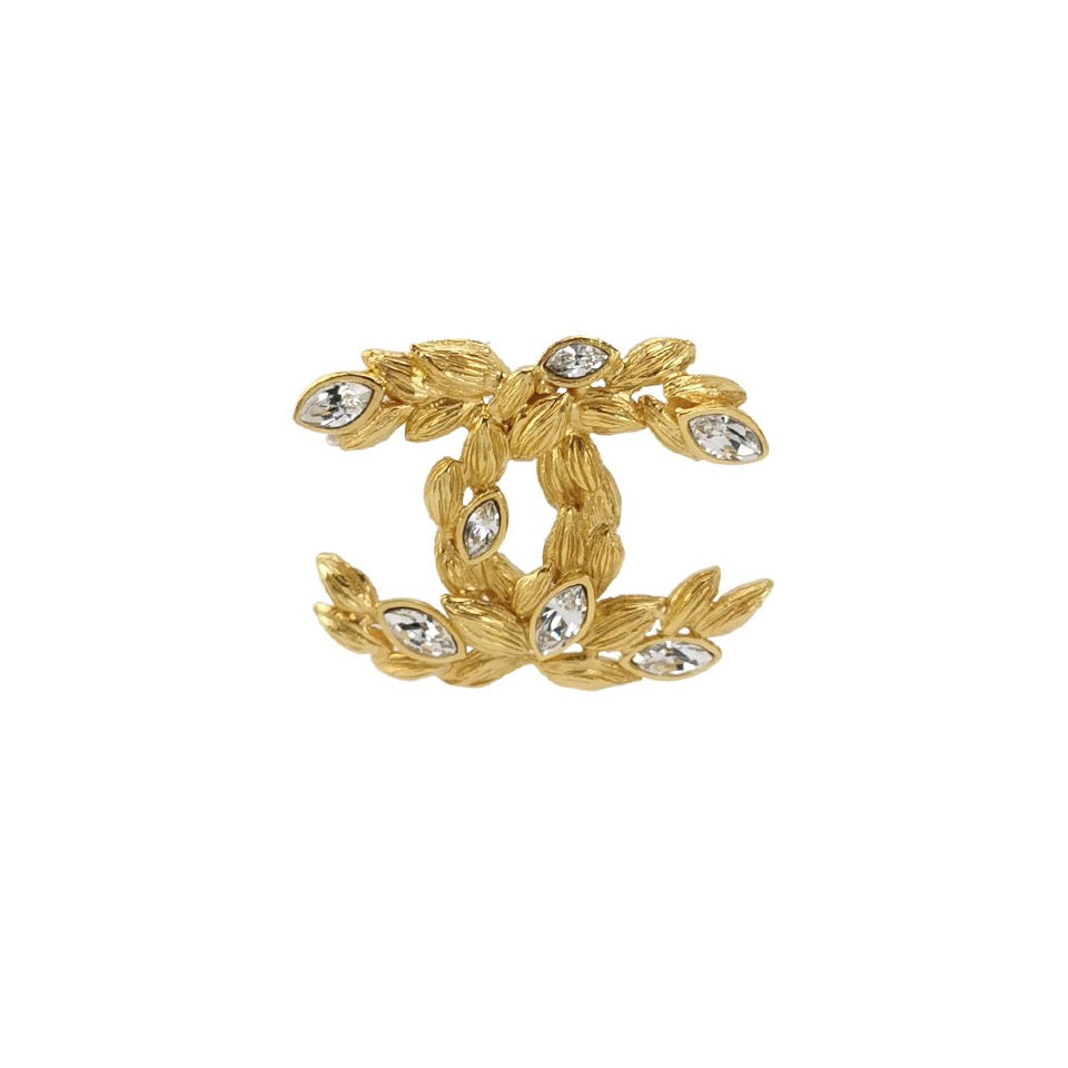 Chanel Wheat Sheaf CC Logo Gold Brooch