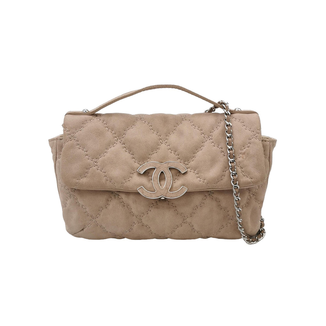 Chanel 2013 Double Stitch Hampton Flap Bag Beige