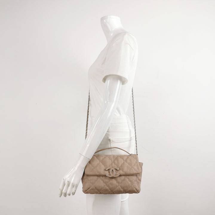 Chanel 2013 Double Stitch Hampton Flap Bag Beige
