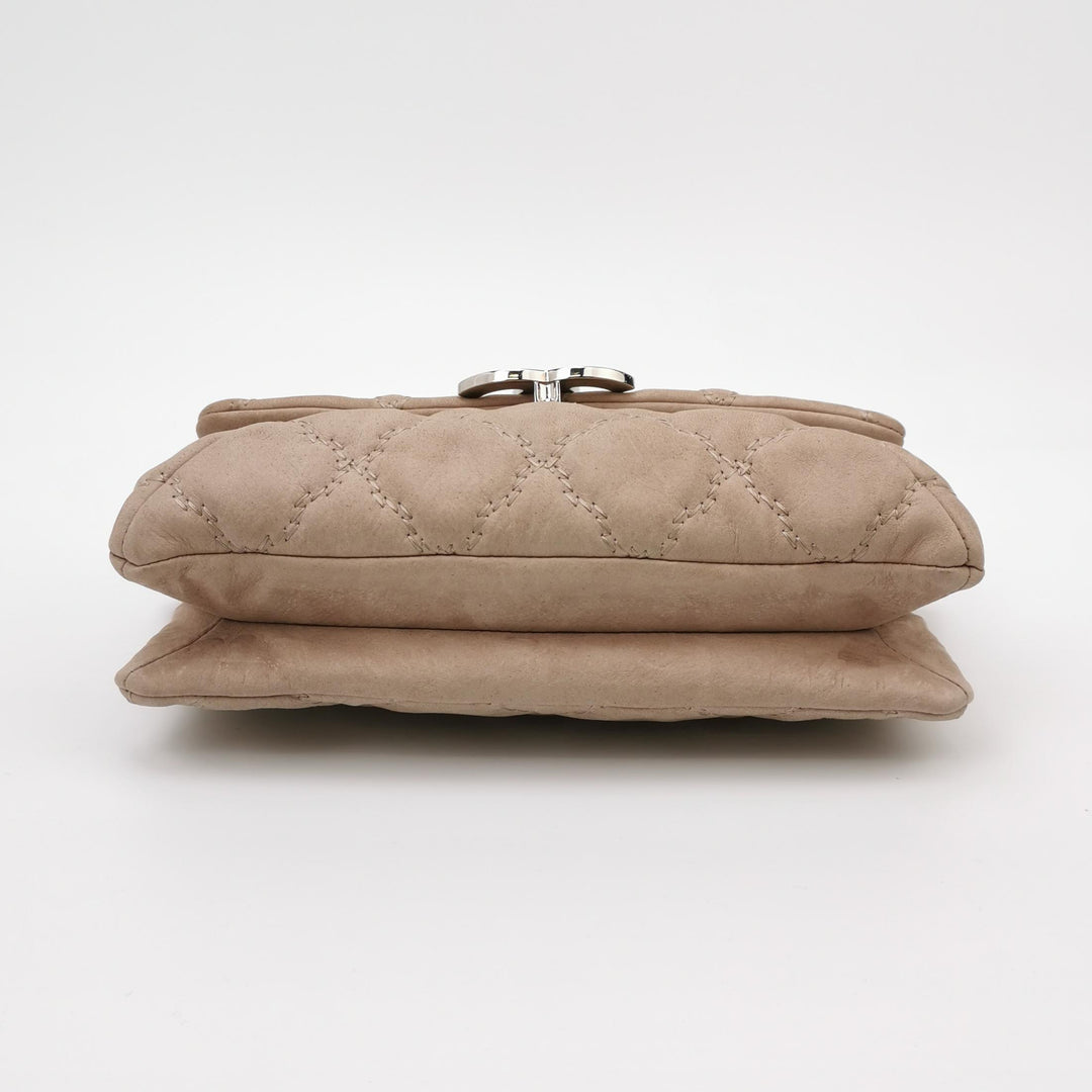 Chanel 2013 Double Stitch Hampton Flap Bag Beige