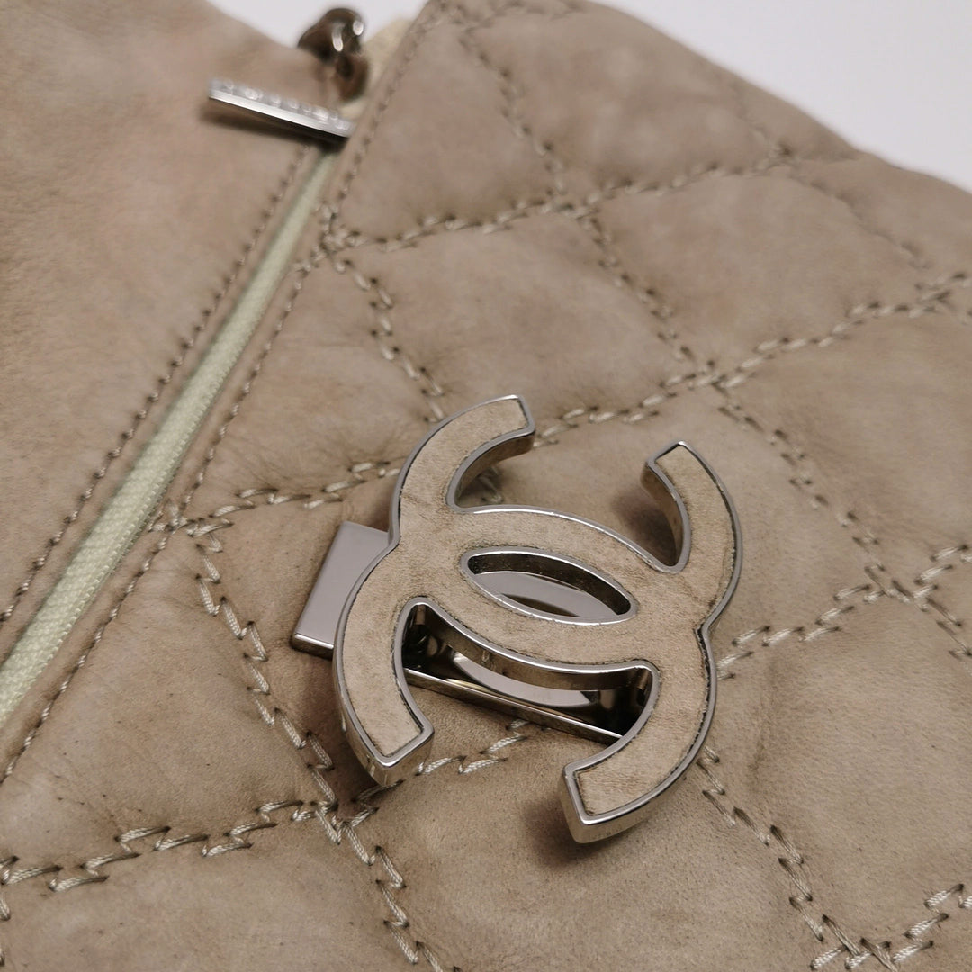 Chanel 2013 Double Stitch Hampton Flap Bag Beige