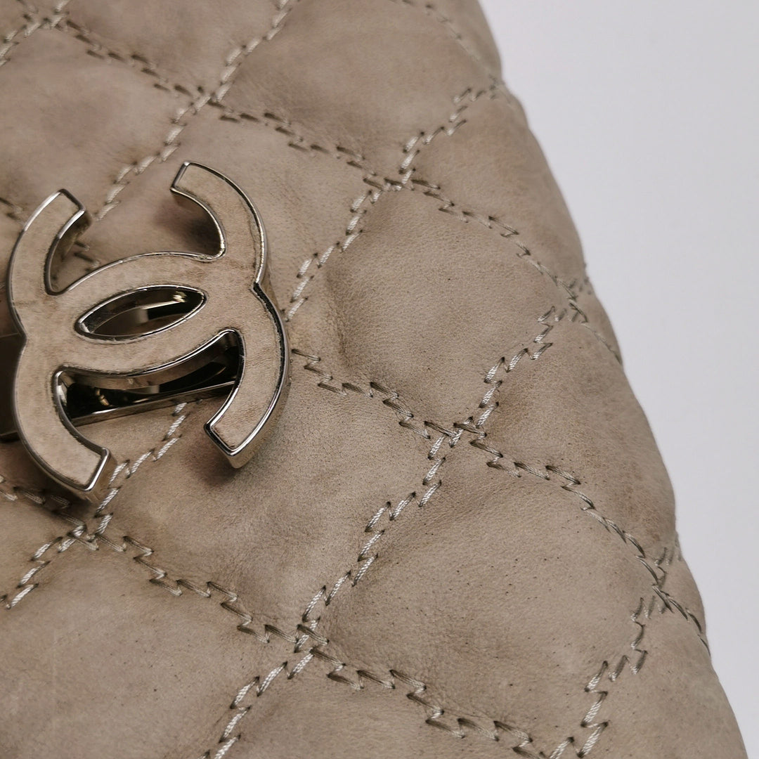 Chanel 2013 Double Stitch Hampton Flap Bag Beige