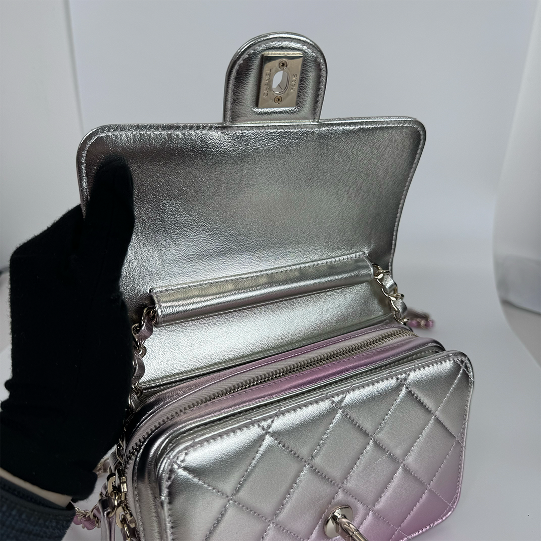 Chanel Like A Wallet Metallic Pink Flap Bag Quilted Gradient Lambskin Mini