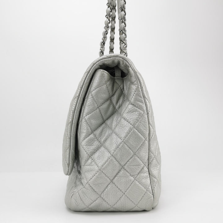Chanel 2016 XXL Travel Flap Bag Metallic Silver Calfskin