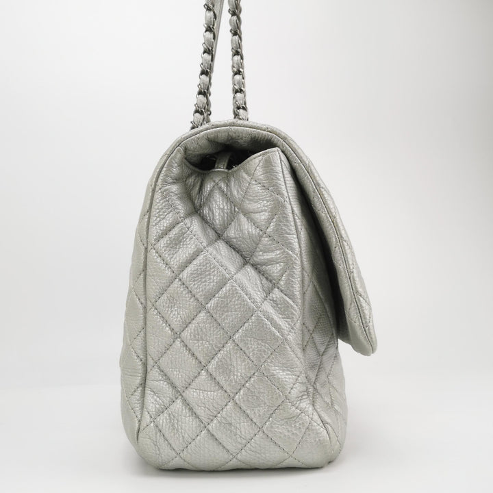 Chanel 2016 XXL Travel Flap Bag Metallic Silver Calfskin