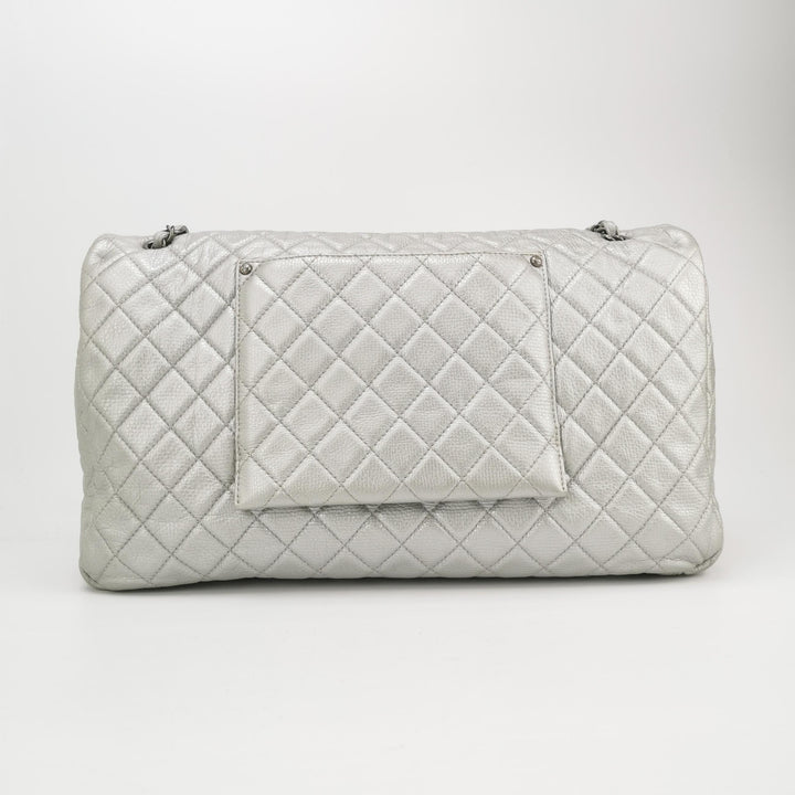 Chanel 2016 XXL Travel Flap Bag Metallic Silver Calfskin