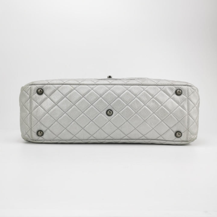 Chanel 2016 XXL Travel Flap Bag Metallic Silver Calfskin