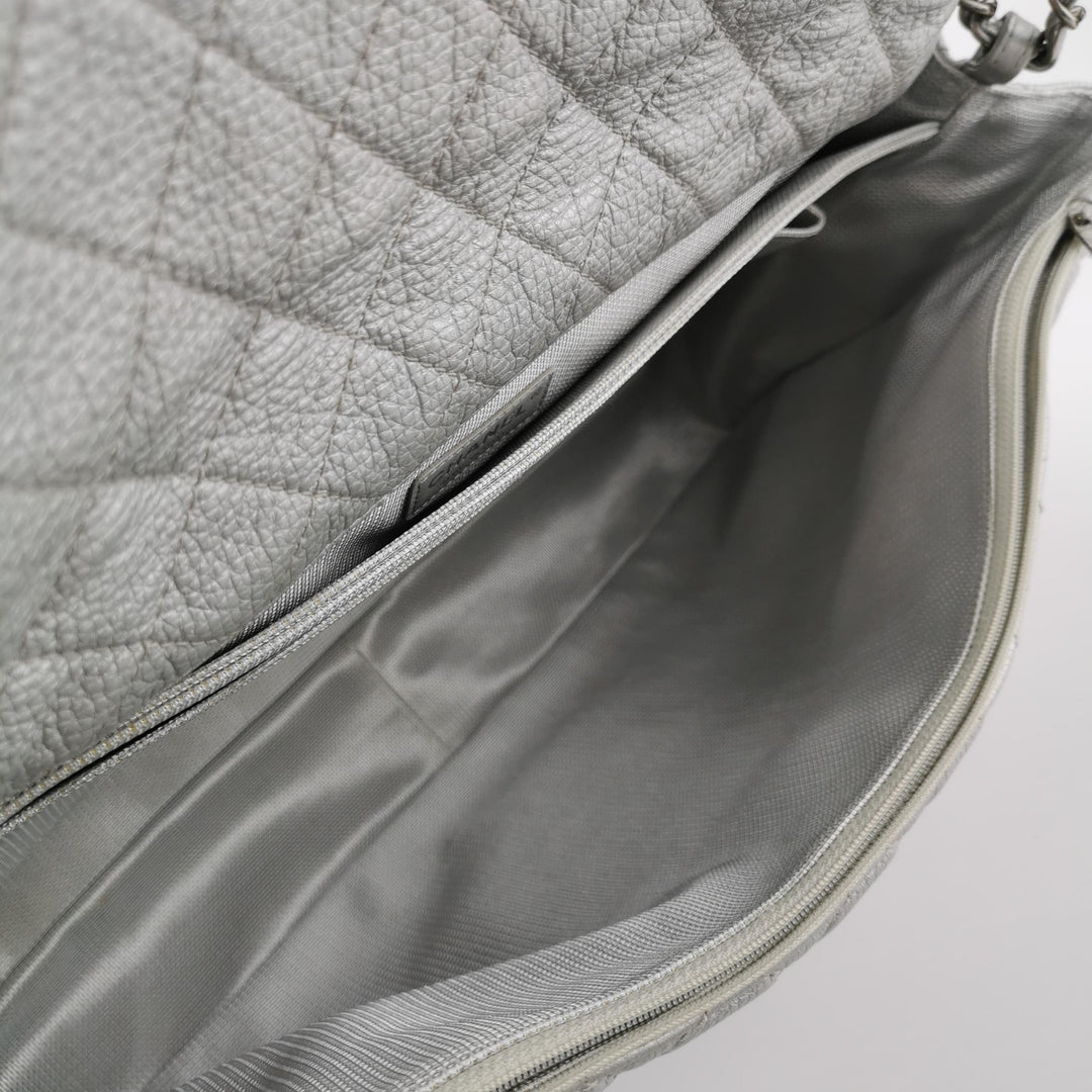 Chanel 2016 XXL Travel Flap Bag Metallic Silver Calfskin