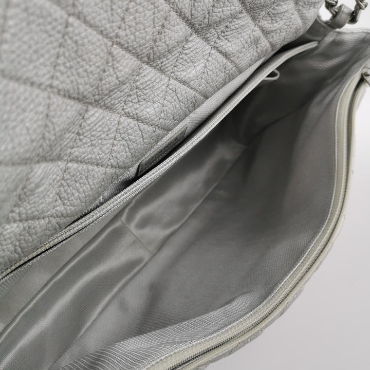 Chanel 2016 XXL Travel Flap Bag Metallic Silver Calfskin