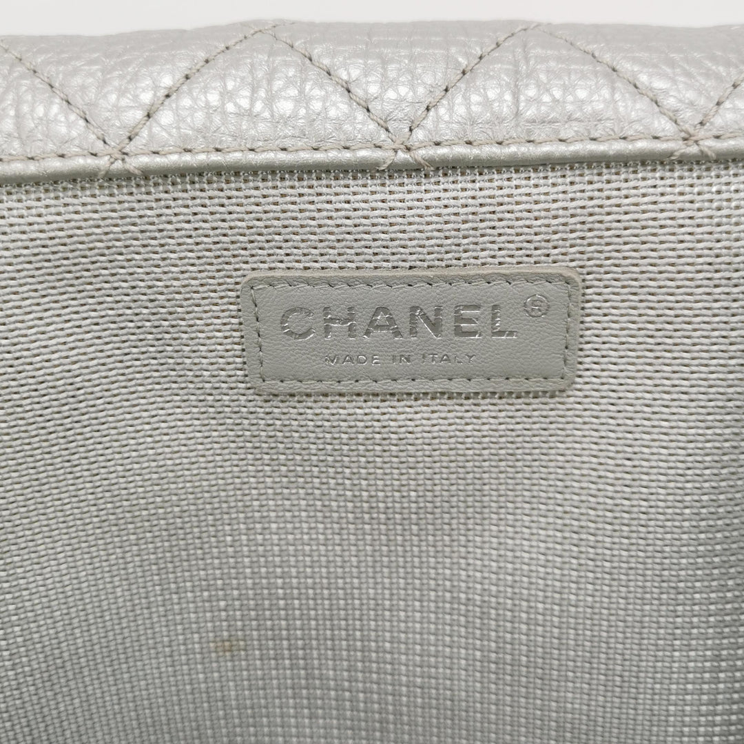 Chanel 2016 XXL Travel Flap Bag Metallic Silver Calfskin