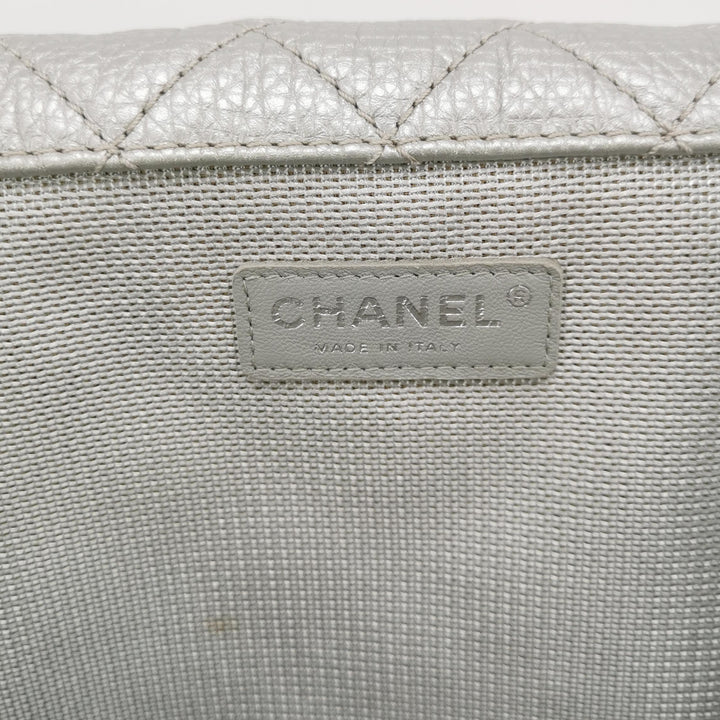 Chanel 2016 XXL Travel Flap Bag Metallic Silver Calfskin