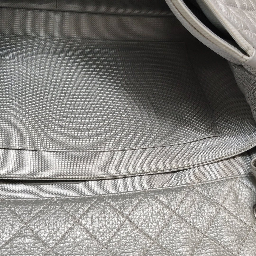Chanel 2016 XXL Travel Flap Bag Metallic Silver Calfskin