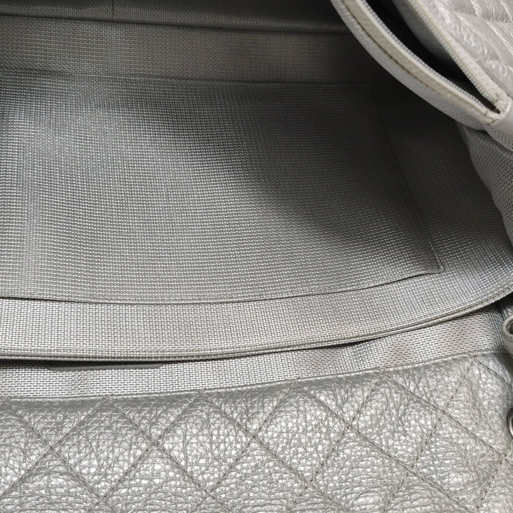 Chanel 2016 XXL Travel Flap Bag Metallic Silver Calfskin