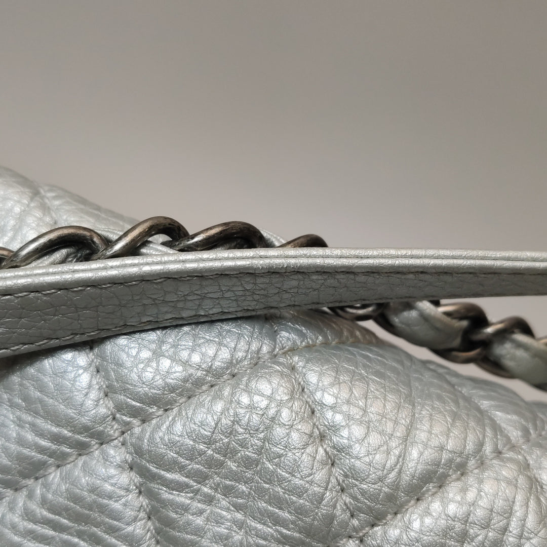 Chanel 2016 XXL Travel Flap Bag Metallic Silver Calfskin