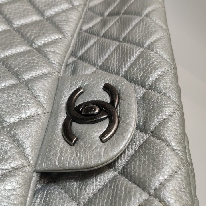 Chanel 2016 XXL Travel Flap Bag Metallic Silver Calfskin