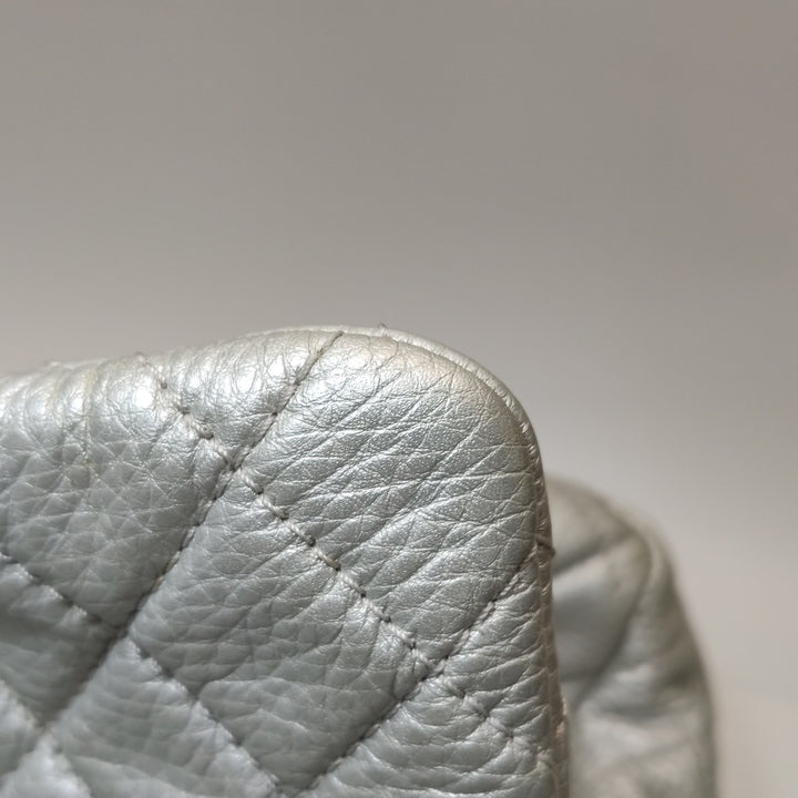 Chanel 2016 XXL Travel Flap Bag Metallic Silver Calfskin