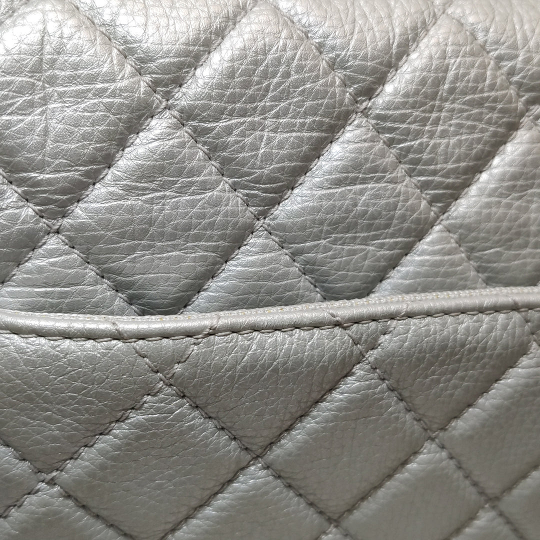 Chanel 2016 XXL Travel Flap Bag Metallic Silver Calfskin