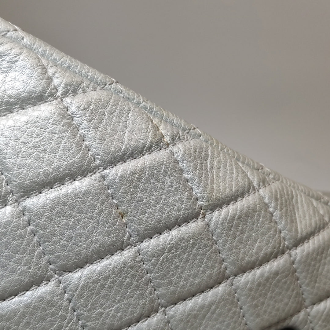Chanel 2016 XXL Travel Flap Bag Metallic Silver Calfskin