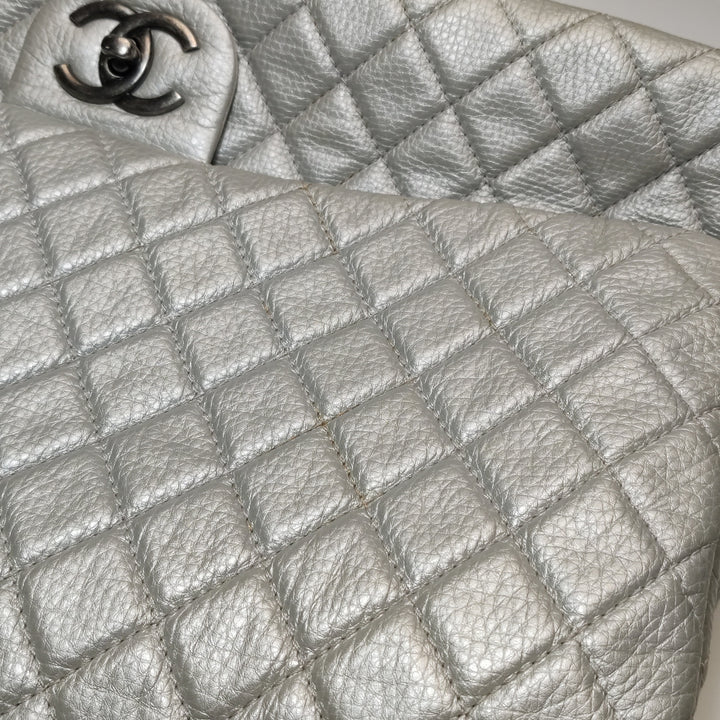 Chanel 2016 XXL Travel Flap Bag Metallic Silver Calfskin