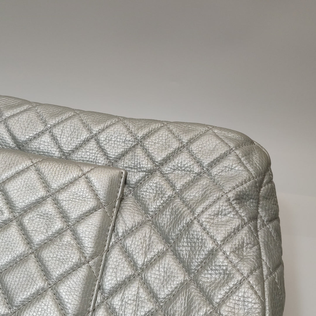 Chanel 2016 XXL Travel Flap Bag Metallic Silver Calfskin