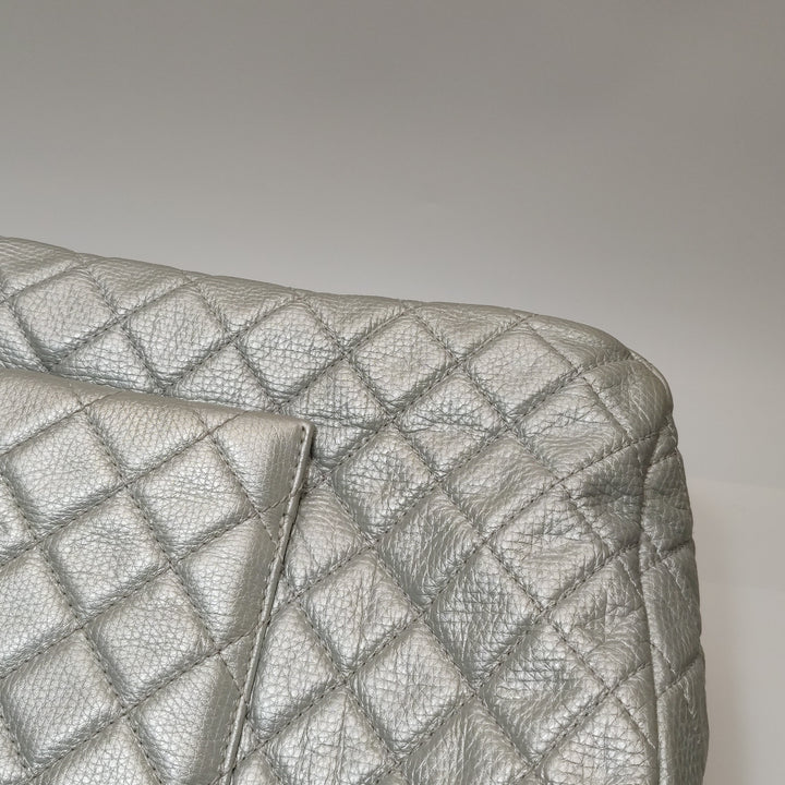 Chanel 2016 XXL Travel Flap Bag Metallic Silver Calfskin