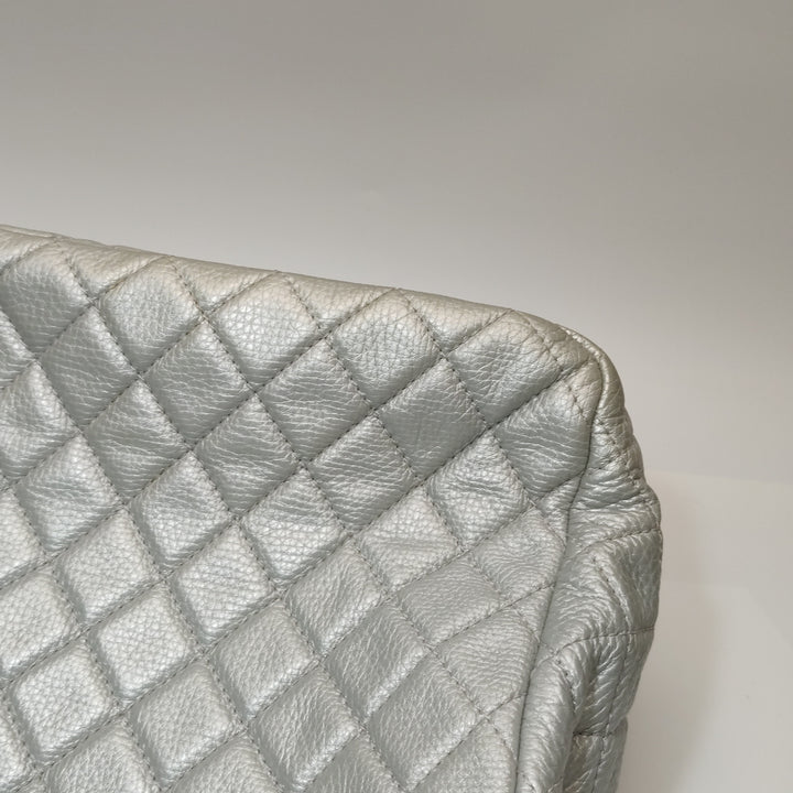 Chanel 2016 XXL Travel Flap Bag Metallic Silver Calfskin
