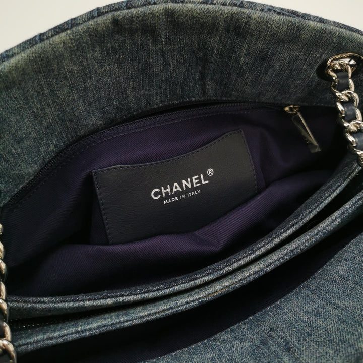 Chanel2012  Camellia Mademoiselle Denim Shoulder Bag Blue