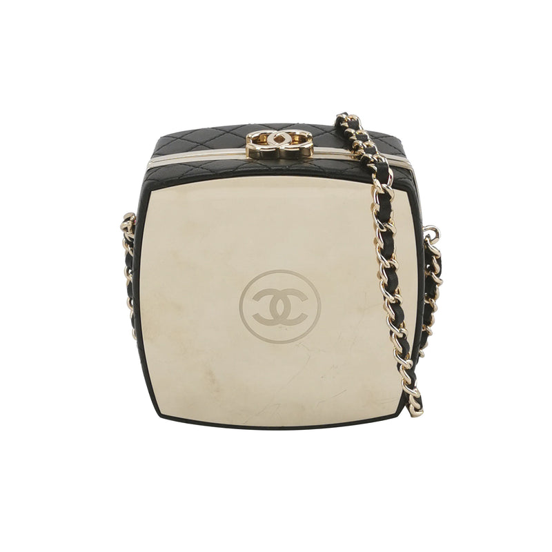 Chanel 2021 Makeup Box Mirror Clutch Black Quilted Lambskin