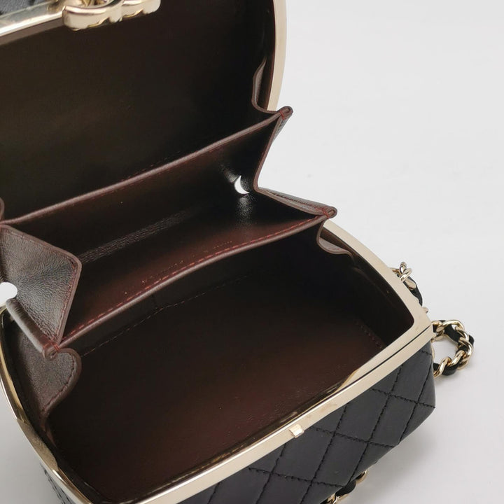 Chanel 2021 Makeup Box Mirror Clutch Black Quilted Lambskin