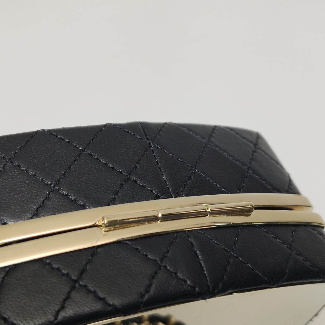 Chanel 2021 Makeup Box Mirror Clutch Black Quilted Lambskin