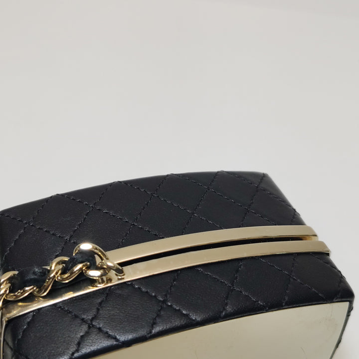 Chanel 2021 Makeup Box Mirror Clutch Black Quilted Lambskin