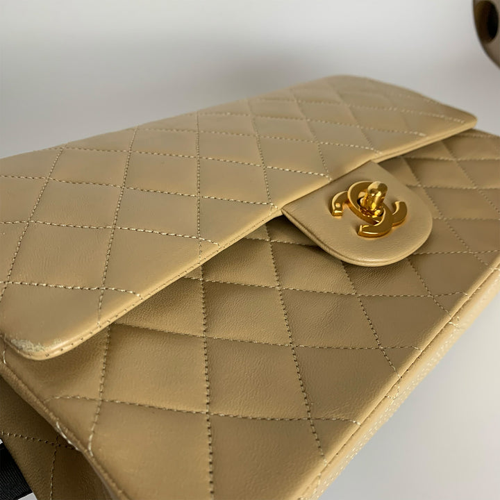 Chanel Vintage Medium Classic Double Flap in Beige Lambskin and Gold Hardware