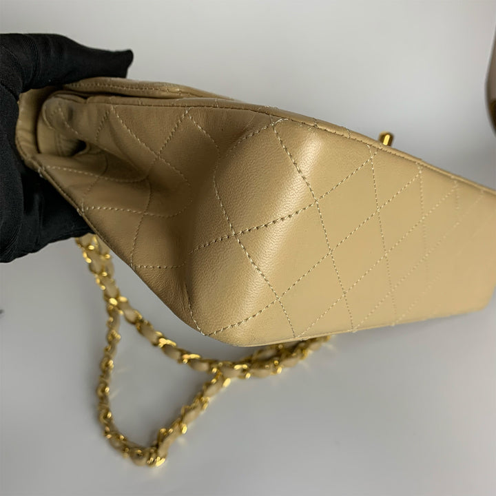 Chanel Vintage Medium Classic Double Flap in Beige Lambskin and Gold Hardware