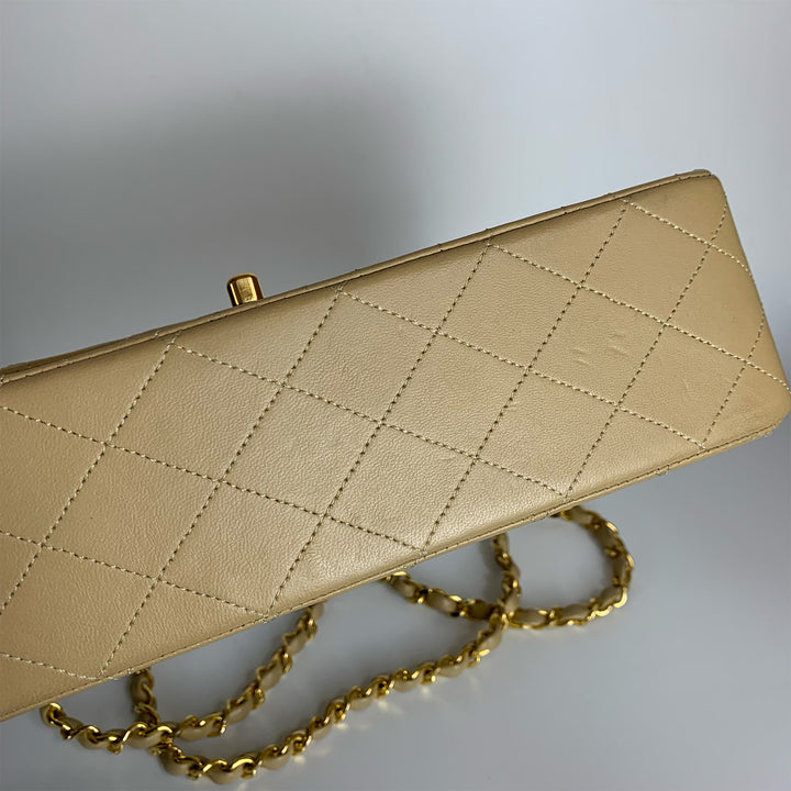 Chanel Vintage Medium Classic Double Flap in Beige Lambskin and Gold Hardware