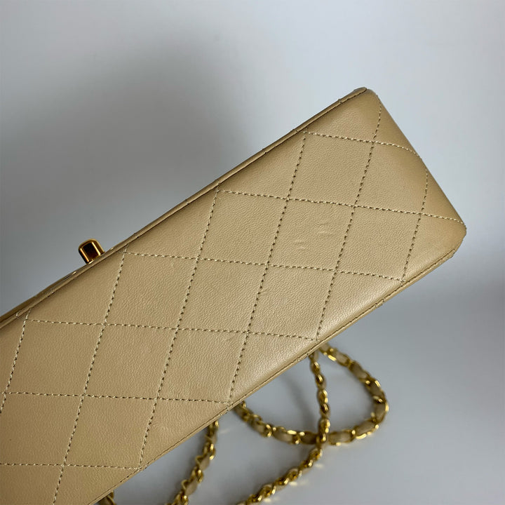 Chanel Vintage Medium Classic Double Flap in Beige Lambskin and Gold Hardware