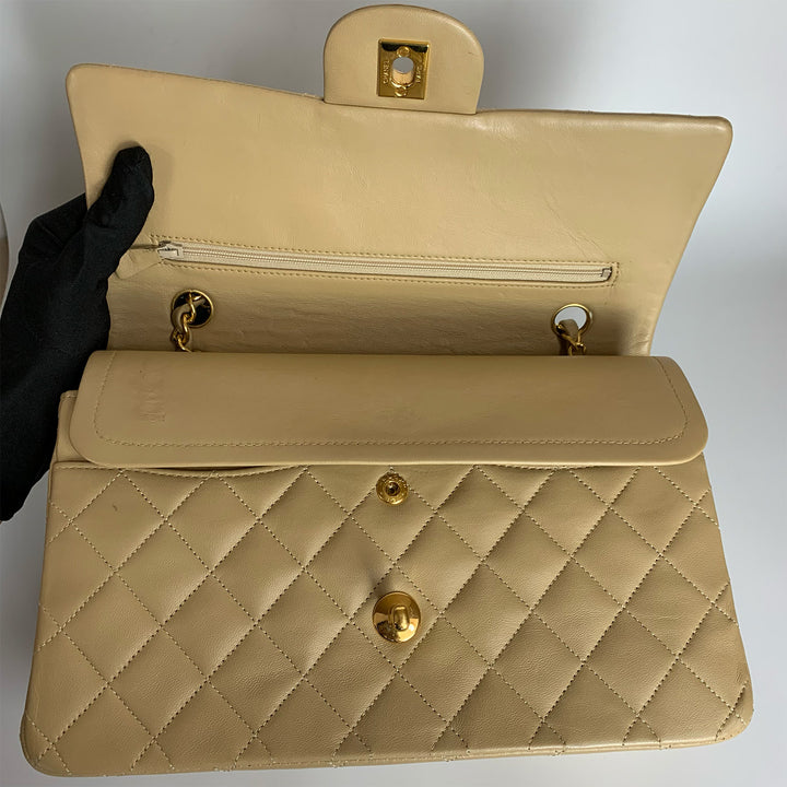 Chanel Vintage Medium Classic Double Flap in Beige Lambskin and Gold Hardware
