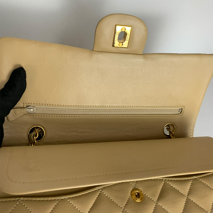Chanel Vintage Medium Classic Double Flap in Beige Lambskin and Gold Hardware