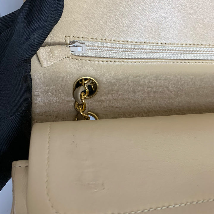 Chanel Vintage Medium Classic Double Flap in Beige Lambskin and Gold Hardware