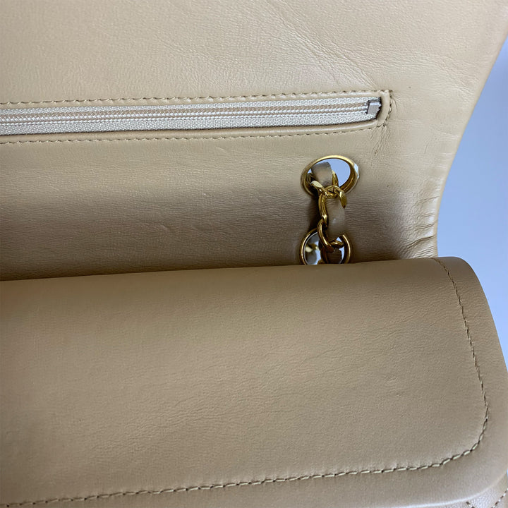 Chanel Vintage Medium Classic Double Flap in Beige Lambskin and Gold Hardware