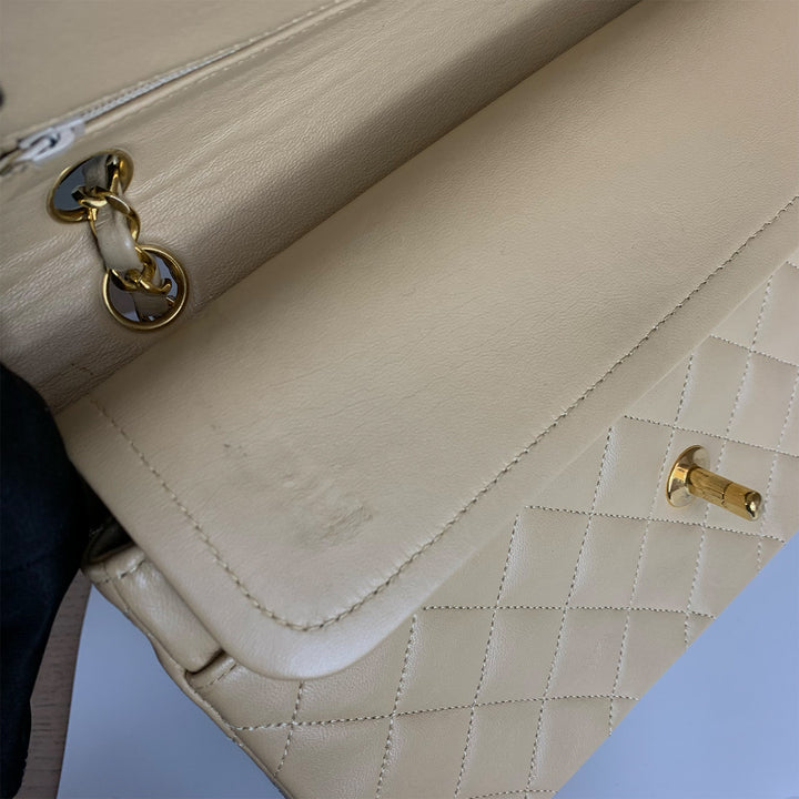 Chanel Vintage Medium Classic Double Flap in Beige Lambskin and Gold Hardware