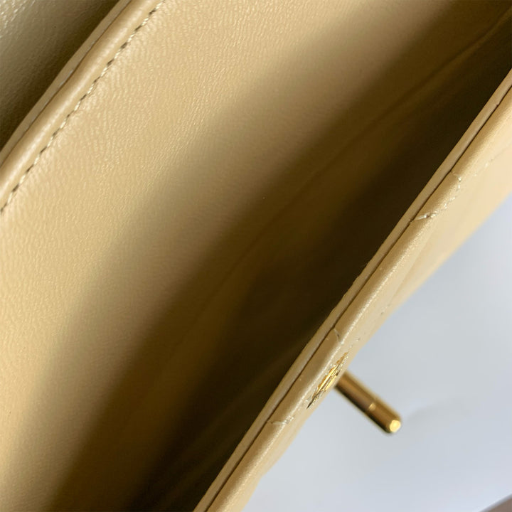 Chanel Vintage Medium Classic Double Flap in Beige Lambskin and Gold Hardware