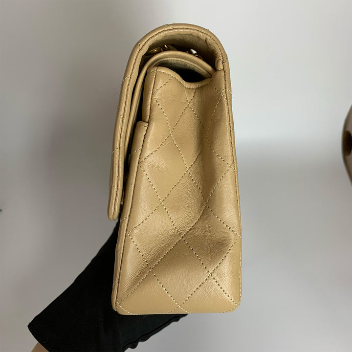 Chanel Vintage Medium Classic Double Flap in Beige Lambskin and Gold Hardware